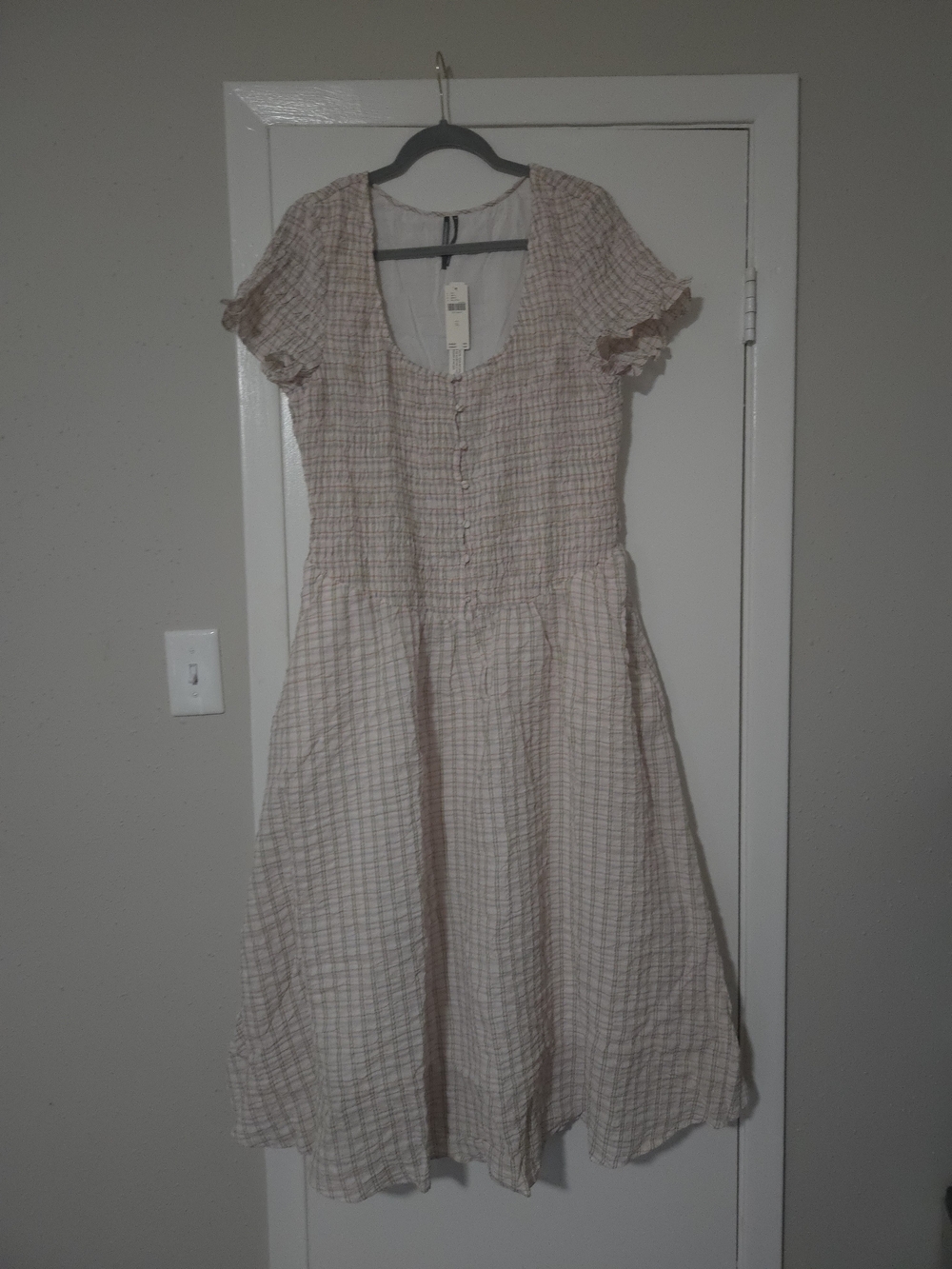 Anthropologie Light Pink Plaid Midi Dress